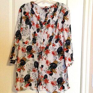 Hilary Radley Women's Floral Button Down Tunic 3/4 Sleeve Size XL Elastic Waist